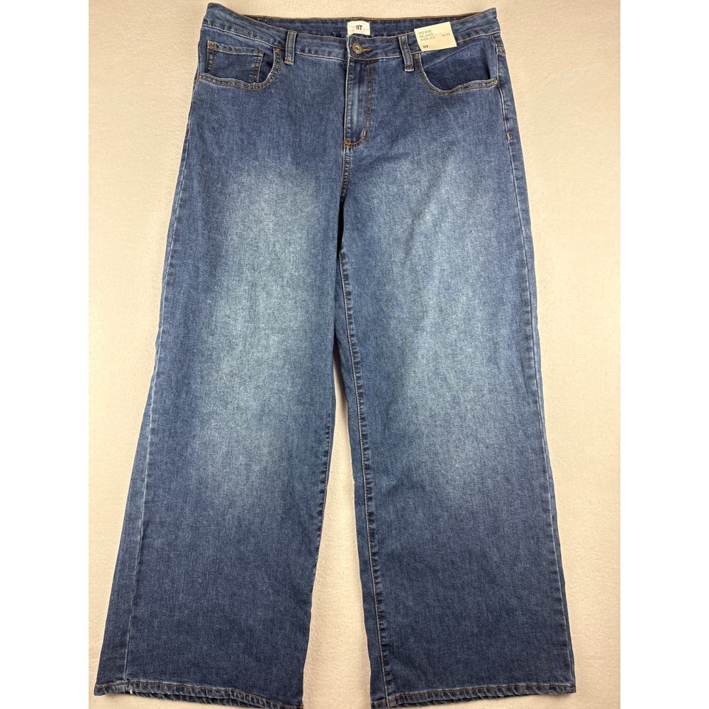 !iT Womens Mid Rise Relaxed Wide Leg Jeans Medium Wash Blue Size 16/33 NEW
